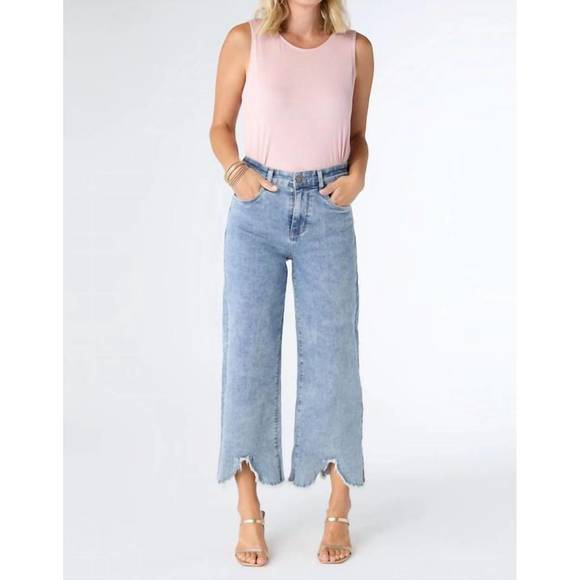 NEW COCO + CARMEN everstretch cropped scalloped fringe jeans in blue - Picture 1 of 4